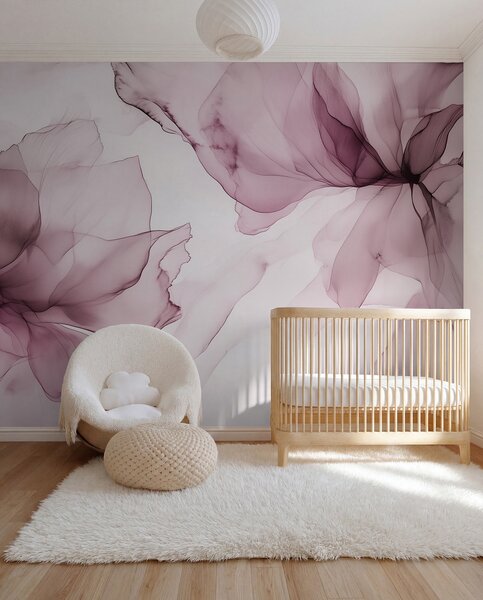 Tapet Flori în stil fluid, abstracție florală, acuarelă, paletă de culori roz , Fototapet Acuarelă, w03406v1 : Uwalls.ro