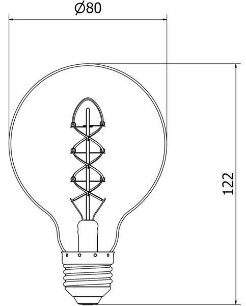 Mexen Vintis, Bec LED cu filament E27, G80, 8 W, alb cald 2700K, fumuriu, L165-E27-0827-70