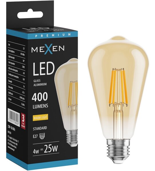 Mexen Vintis, Bec LED cu filament E27, ST64, 4 W, alb cald 2200K, chihlimbar, L152-E27-0422-50