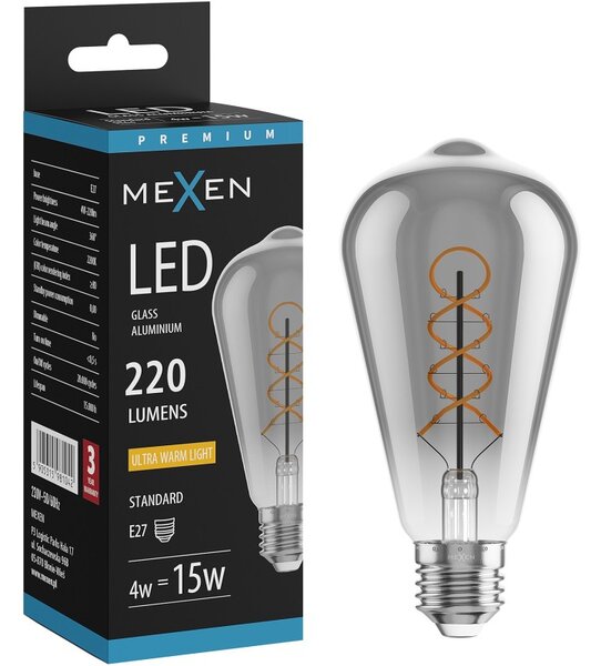 Mexen Vintis, Bec LED cu filament E27, ST64, 4 W, alb cald 2200K, fumuriu, L162-E27-0422-70