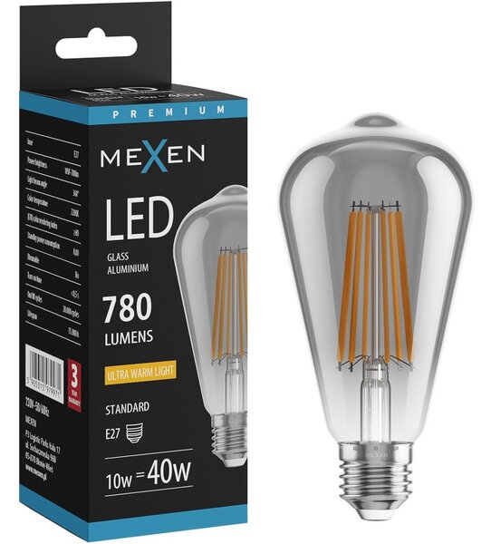 Mexen Vintis, Bec LED cu filament E27, ST64, 10 W, alb cald 2200K, fumuriu, L152-E27-1022-70