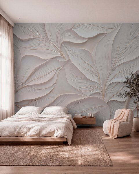 Tapet Frunziș delicat în stil basorelief, Fototapet Natură, w03520 : Uwalls.ro