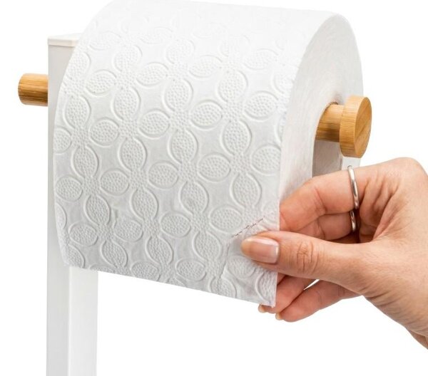 Erga Gasa, suport hârtie igienică cu dozator pentru perete 62cm, alb-maro natural, ERG-YKA-P.GASA-WHT