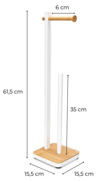 Erga Gasa, suport hârtie igienică cu dozator pentru perete 62cm, alb-maro natural, ERG-YKA-P.GASA-WHT