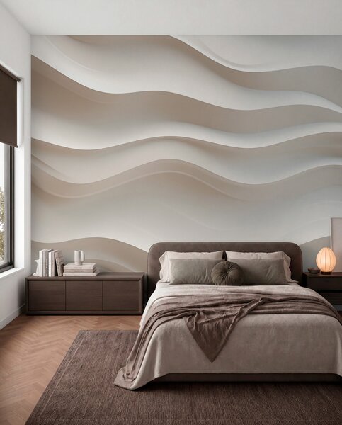 Tapet valuri 3D albe și gri, Fototapet Art Deco, w08939 : Uwalls.ro