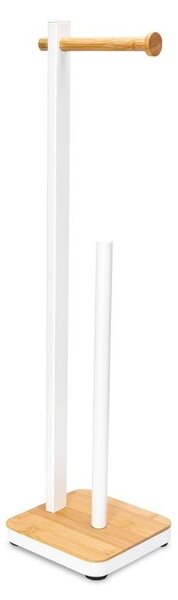 Erga Gasa, suport hârtie igienică cu dozator pentru perete 62cm, alb-maro natural, ERG-YKA-P.GASA-WHT