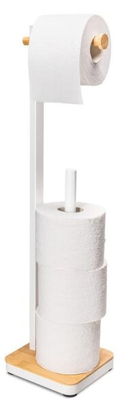 Erga Gasa, suport hârtie igienică cu dozator pentru perete 62cm, alb-maro natural, ERG-YKA-P.GASA-WHT