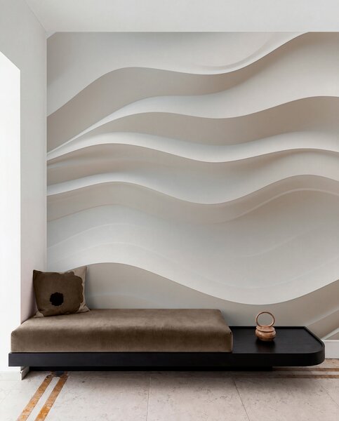 Tapet valuri 3D albe și gri, Fototapet Art Deco, w08939 : Uwalls.ro