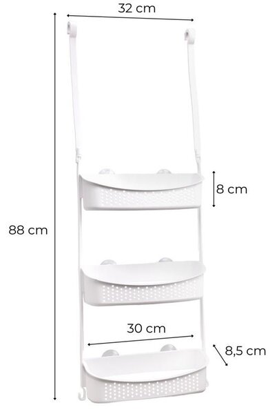 Erga Wiki, coș de baie, organizator suspendat 31x88 cm cu ventuze, 3 rânduri, alb, ERG-YKA-CH.WIKI-3-WHT