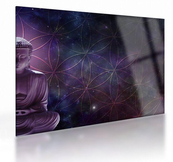 Tablou pe sticlă - Buddha cu florile vieții (70x50 cm)