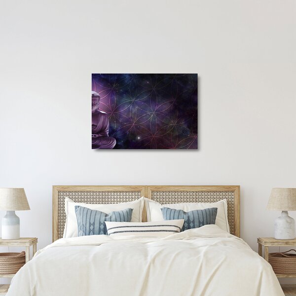 Tablou pe sticlă - Buddha cu florile vieții (70x50 cm)