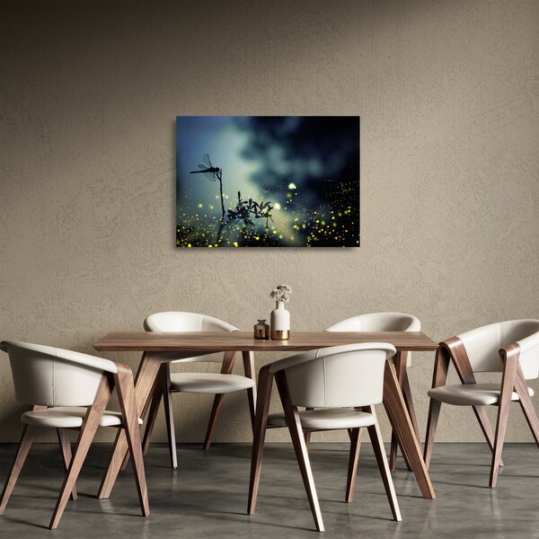 Tablou pe sticlă - Libelula în noaptea strălucitoare (70x50 cm)
