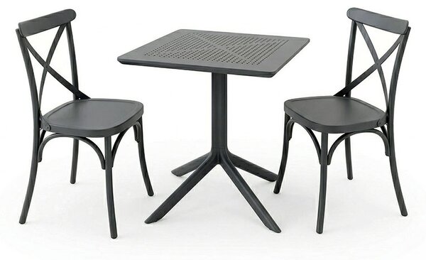 Set 3 bucati masa si scaune gradina, Groovy Crossie, Antracit, 60x60x76 cm