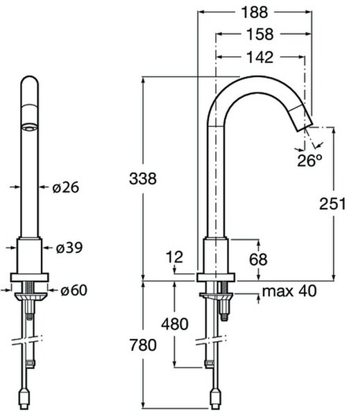 Roca Loft-E baterie lavoar stativ electrică crom A5A3143C00