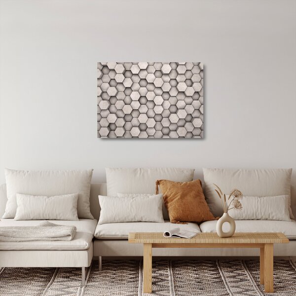 Tablou pe sticlă - Hexagoane design beton (70x50 cm)