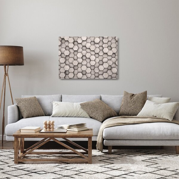 Tablou pe sticlă - Hexagoane design beton (70x50 cm)