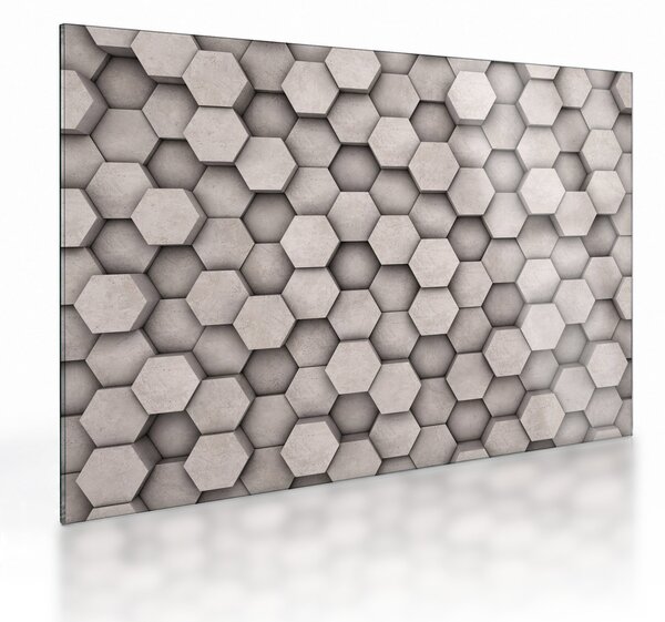 Tablou pe sticlă - Hexagoane design beton (70x50 cm)
