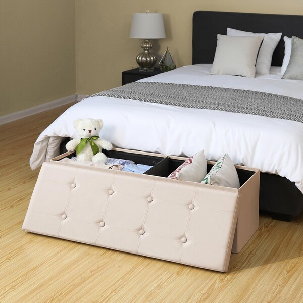 Bancheta de depozitare Otoman Songmics Bej 110x38x38 cm