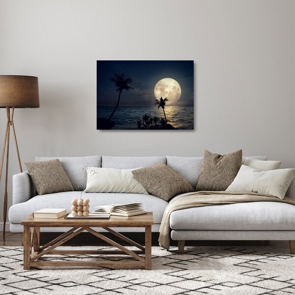 Tablou pe sticlă - Plaja cu lună plină (70x50 cm)