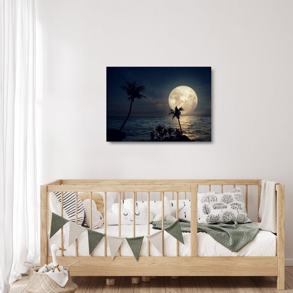 Tablou pe sticlă - Plaja cu lună plină (70x50 cm)