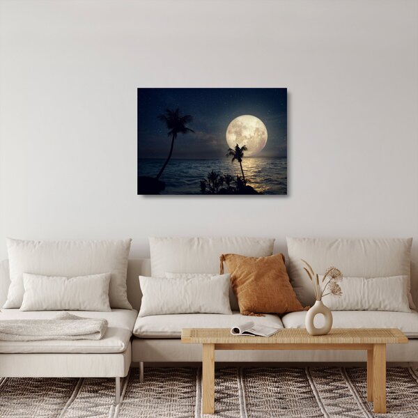 Tablou pe sticlă - Plaja cu lună plină (70x50 cm)