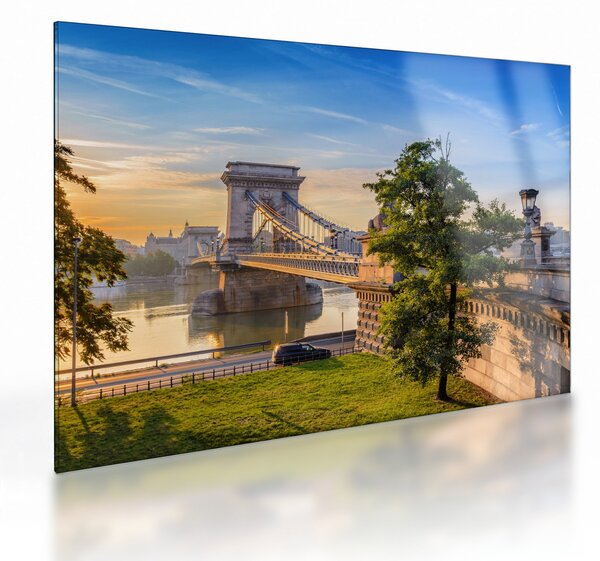 Tablou pe sticlă - Pod peste râu, Budapesta, Ungaria (70x50 cm)