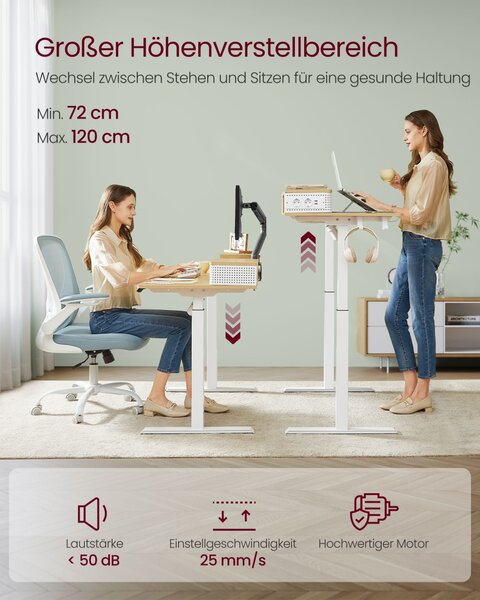 Birou reglabil Vasagle Galben 120x60x131.5 cm