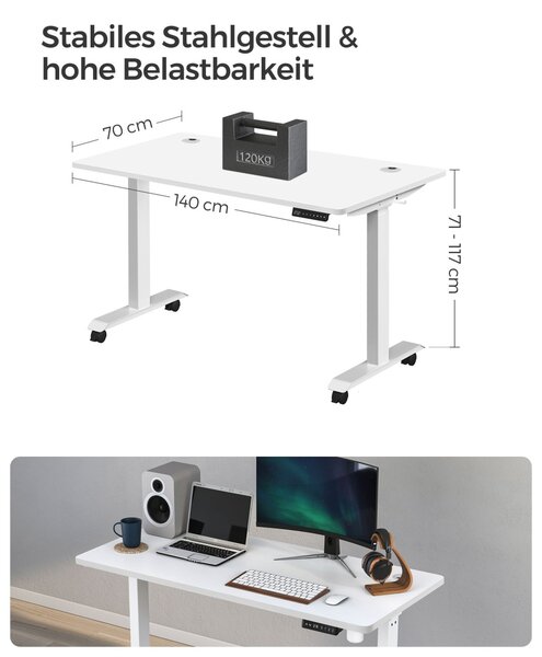 Birou reglabil Songmics Alb 140x70x117 cm