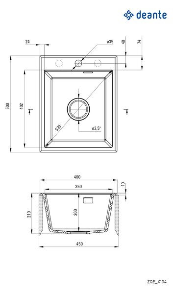 Chiuvetă Deante Eridan din granit, 1 compartiment 400x500x210 mm, alb, oțel, ZQE_A104