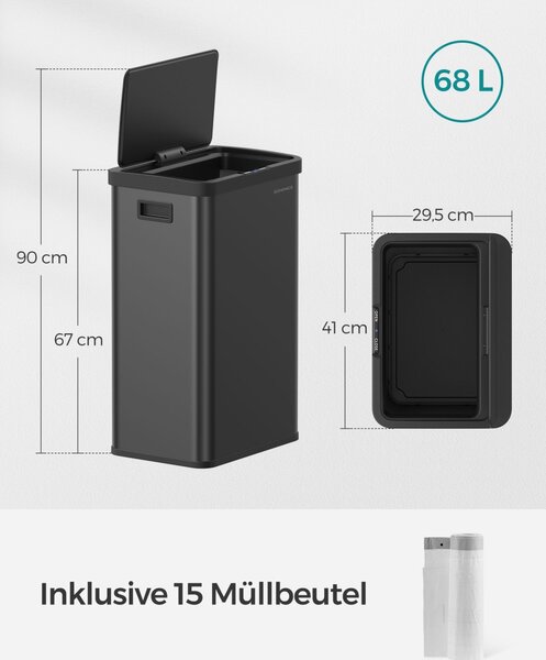 Cos de gunoi Songmics Negru 41.2x29.5x67.1 cm