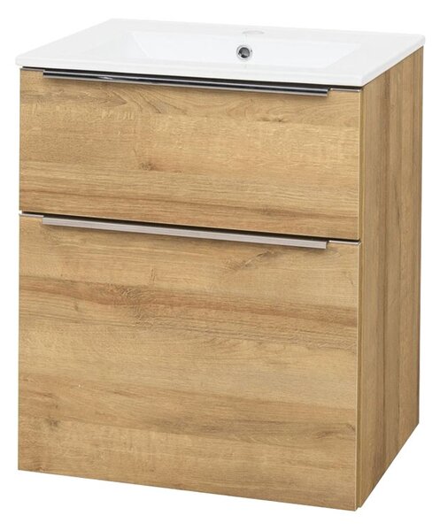 Mereo, Mereo Mailo, mobilier baie cu lavoar ceramic 61 cm, stejar Riviera, mâner AL anodizat, MER-CN520A