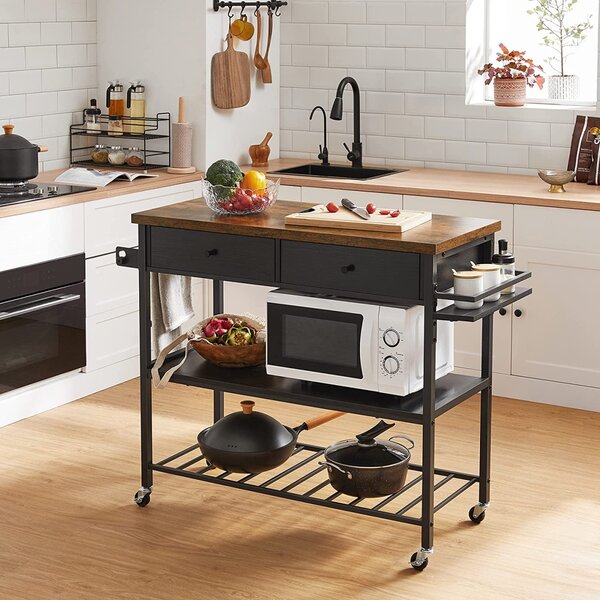 Insula de bucatarie cu roti Vasagle Negru 119x45x91 cm