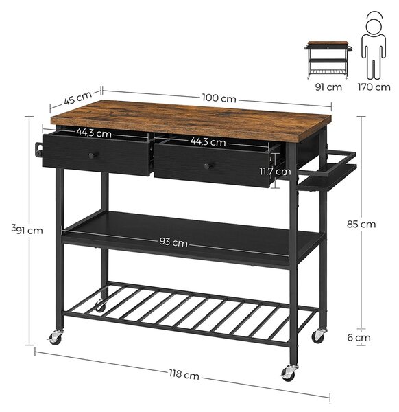 Insula de bucatarie cu roti Vasagle Negru 119x45x91 cm