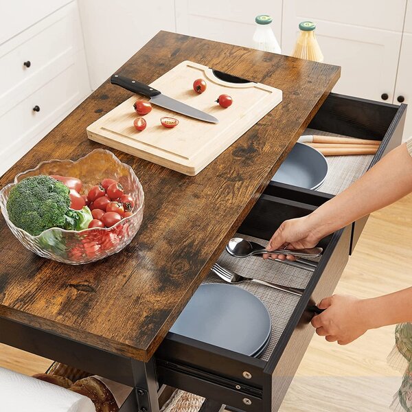 Insula de bucatarie cu roti Vasagle Negru 119x45x91 cm