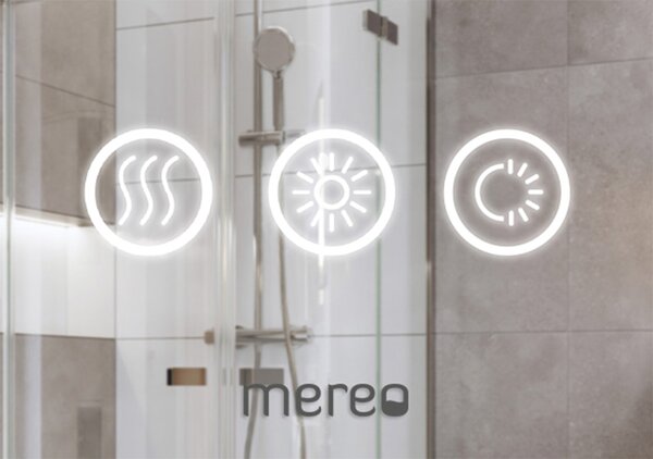 Mereo, Oglindă pătrată Mereo 80x60 cm, iluminare LED, oglindă cosmetică, ramă neagră, dezaburitor, MER-CN173