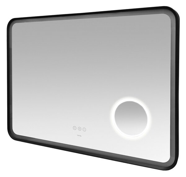 Mereo, Oglindă pătrată Mereo 80x60 cm, iluminare LED, oglindă cosmetică, ramă neagră, dezaburitor, MER-CN173