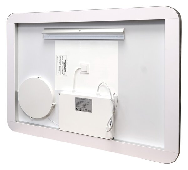 Mereo, Oglindă pătrată Mereo 80x60 cm, iluminare LED, oglindă cosmetică, ramă neagră, dezaburitor, MER-CN173