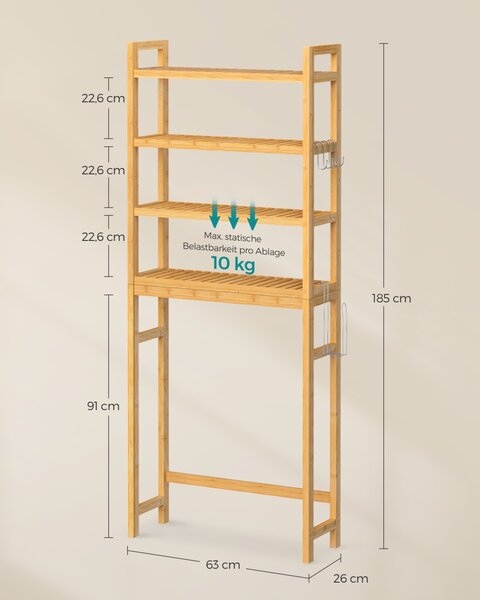 Raft baie WC Songmics Bej 63x26x185 cm