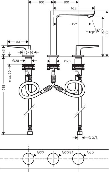 Hansgrohe Metropol baterie lavoar stativ crom 32515000