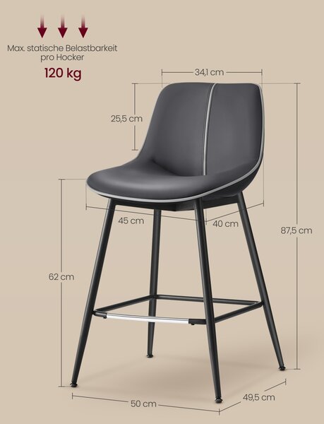 Scaune de bar Vasagle Negru 50x49.5x87.5 cm