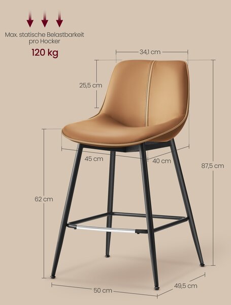 Scaune de bar Vasagle Maro 50x49.5x87.5 cm