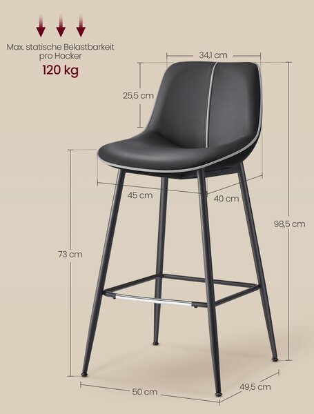 Scaune de bar Vasagle Negru 50x49.5x98.5 cm