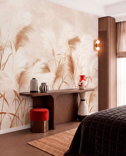 Tapet Iarba de pampas elegantă înflorește în tonuri moi de bej și lăptos, Fototapet Natură, w09150v1 : Uwalls.ro