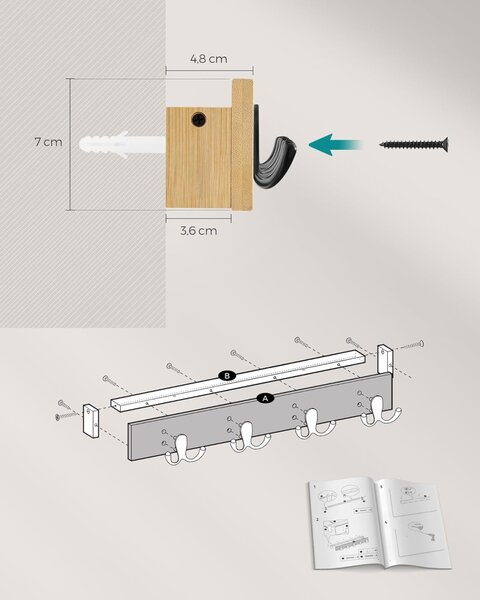 Cuier Songmics Bej 40x7.4x7 cm