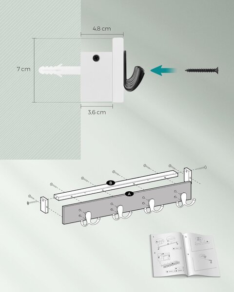 Cuier Songmics Alb 40x7.4x7 cm