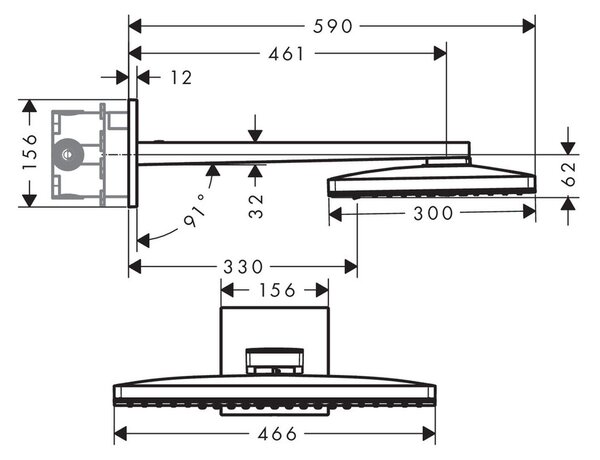 Axor ShowerSolutions cap de duș 46.6x30 cm dreptunghiular crom 35282000