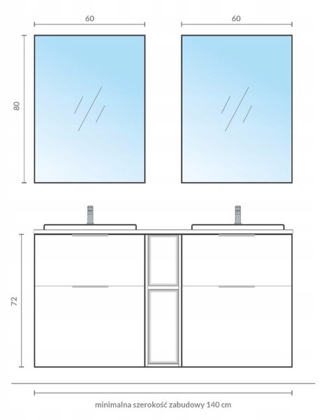 Cersanit City, dulap baie cu chiuveta 60x45x77,5 cm, alb lucios, S801-422