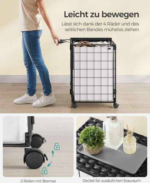 Cos de rufe Songmics, Negru, LCB290B12, 46 x 33 x 65 cm