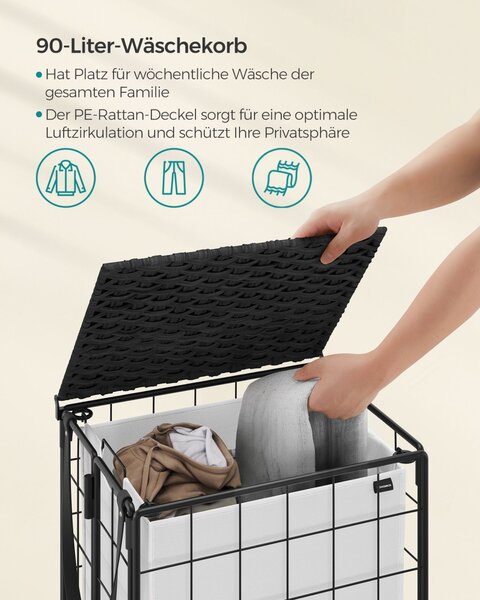 Cos de rufe Songmics, Negru, LCB290B12, 46 x 33 x 65 cm