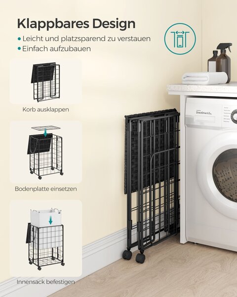 Cos de rufe Songmics, Negru, LCB290B12, 46 x 33 x 65 cm